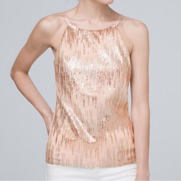White House Black Market Tops - NWT WHBM | Sleeveless High Nexk Embellished Mesh Top Chevron Design Size Medium
